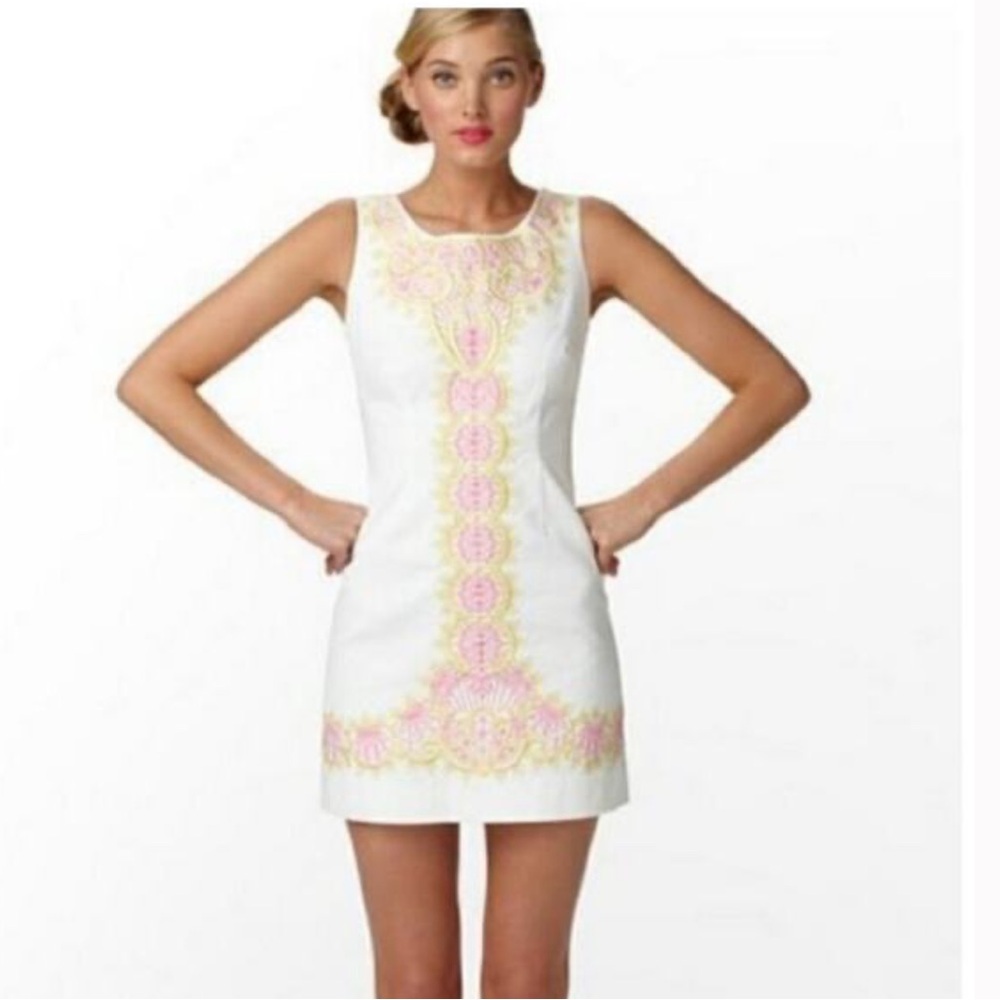 Lilly Pulitzer Delia Resort White Catch a Ray Embroidered Shift Dress Size 8